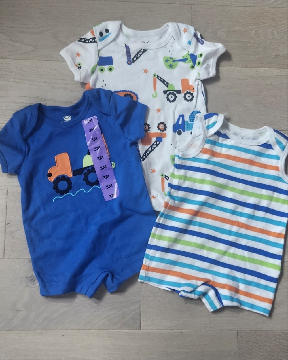 Baby Boy Truck & Stripes 3 Pc Romper Set 3M